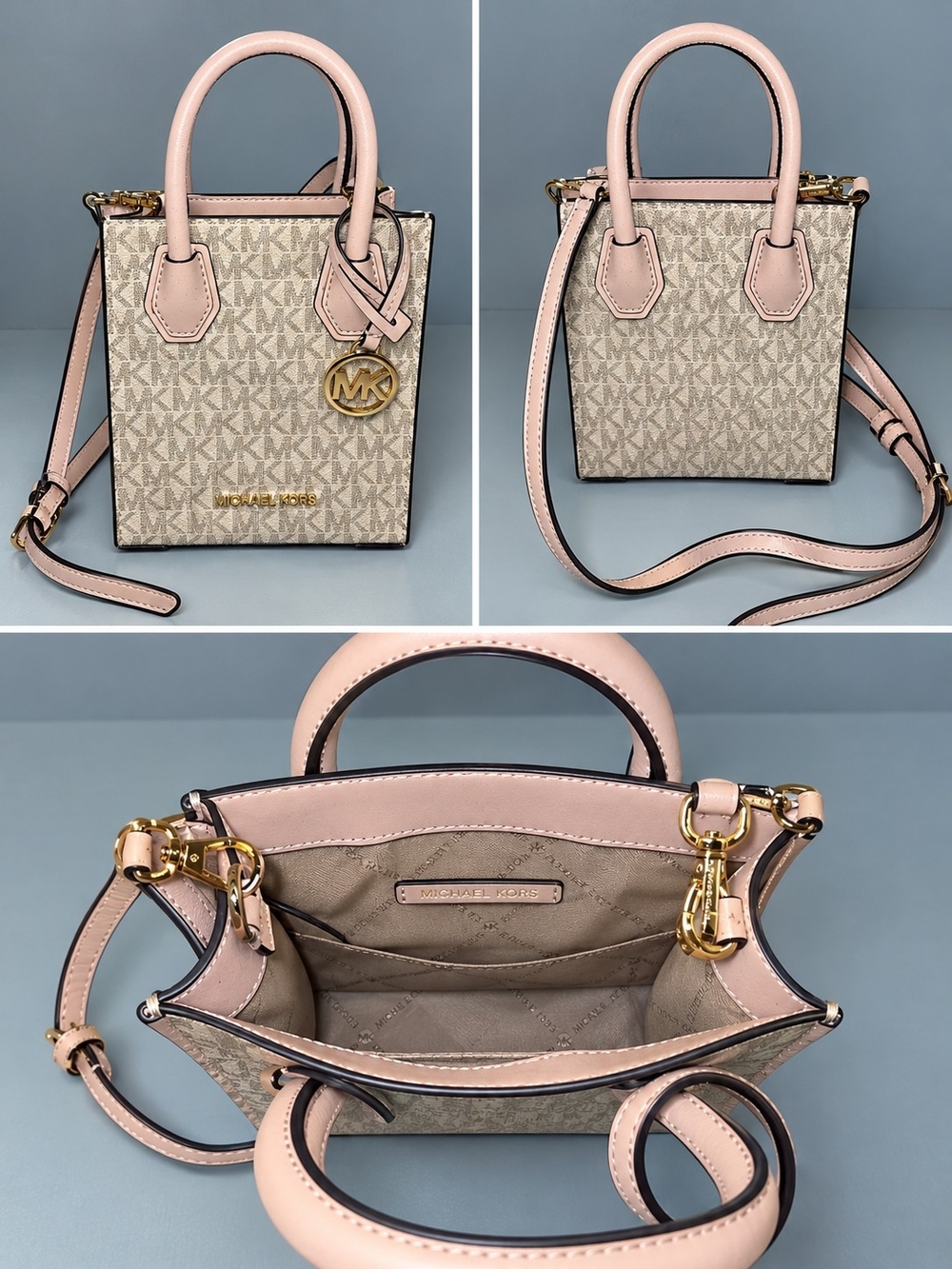 Michael Kors Pink Trim Signature Mini Tote Crossbody
